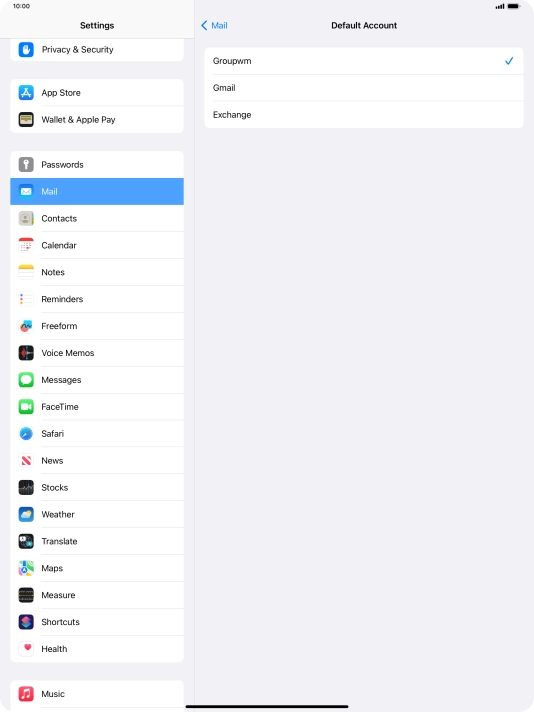 Press the required email account to select the email account as your default account.