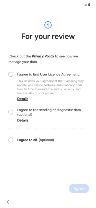 Press the fields next to the required settings to select them.