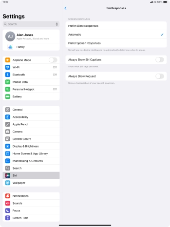 Press the required setting.