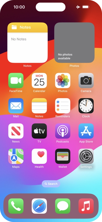 The flight mode icon shows that flight mode is turned on.