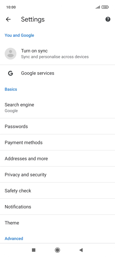 Press Privacy and security.