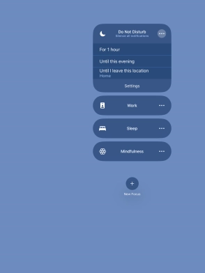 Press the required setting to activate the selected focus mode for a specified period of time or until you leave your current location.