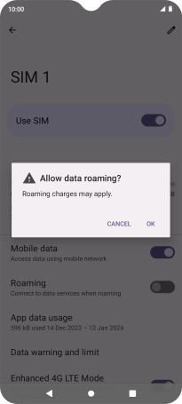 If you turn on data roaming, press OK. If you turn on data roaming, press OK.
