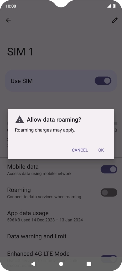 If you turn on data roaming, press OK. If you turn on data roaming, press OK.