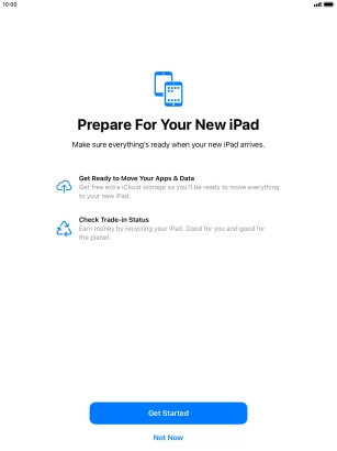 Press Get Started and follow the instructions on the screen to select the required settings and back up the tablet memory to iCloud. Once you've received your new iPad, you'll be able to restore the content of the iCloud backup.