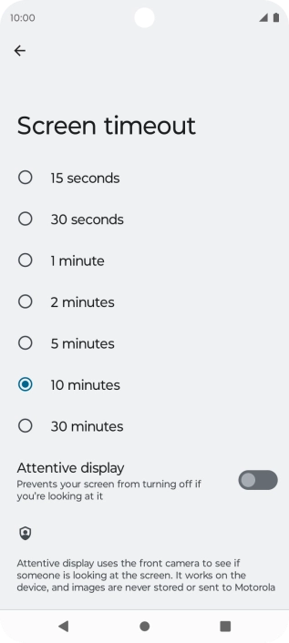 Press the required setting.