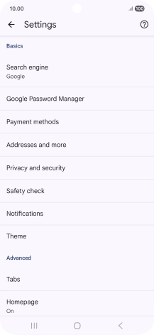 Press Privacy and security.