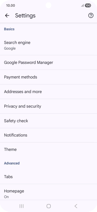 Press Privacy and security.