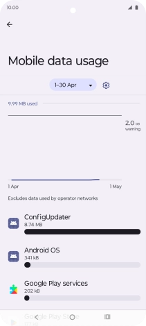The data usage for each application is displayed below the name of the application.