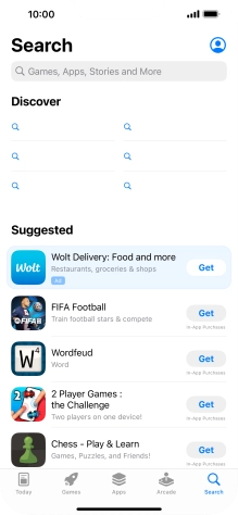 Press the search field and key in the name or subject of the required app.