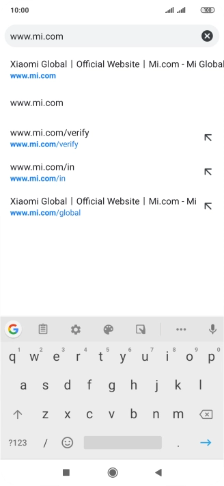 Key in the address of the required web page and press arrow right.