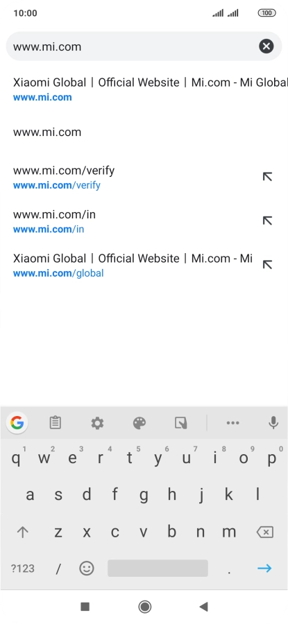 Key in the address of the required web page and press arrow right.