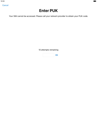 Key in the PUK and press OK.