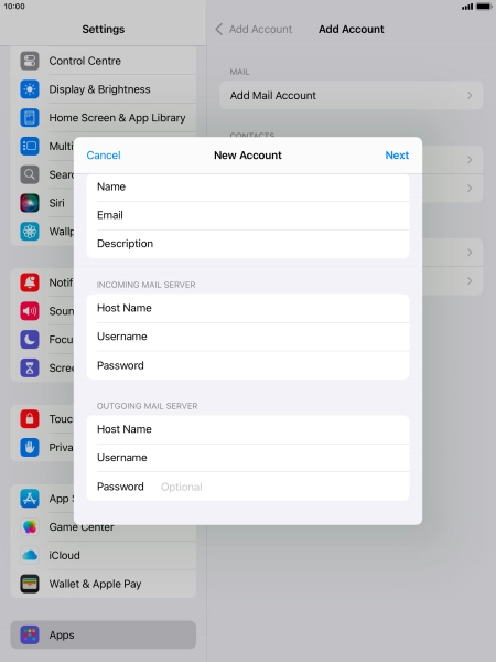 Press Password and key in the password for your email account.