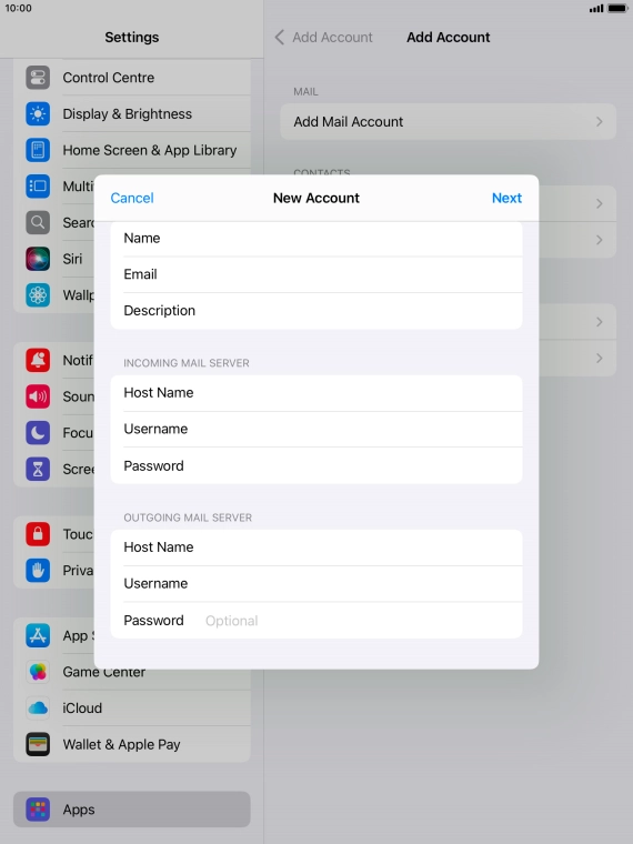 Press Password and key in the password for your email account.