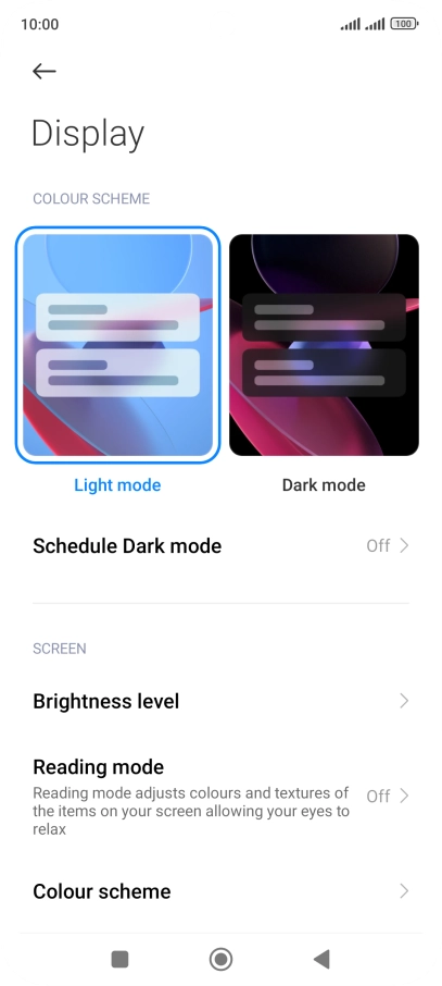 Press Brightness level.