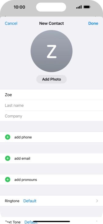 Press Last name and key in the last name. Press Last name and key in the last name.