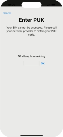 Key in the PUK and press OK.
