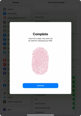 Press Continue. If you haven't previously selected a lock code, key in a code of your own choice twice.
