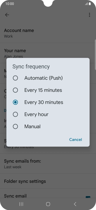 Press the required setting.