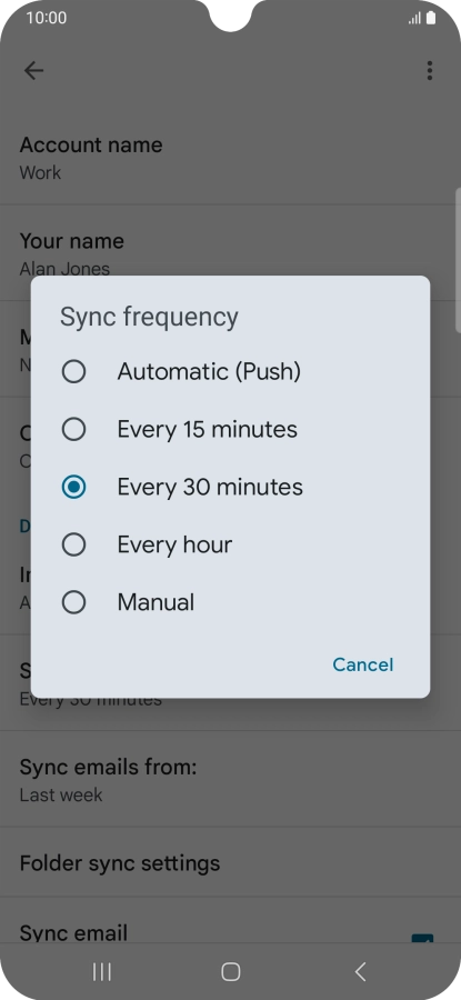 Press the required setting.
