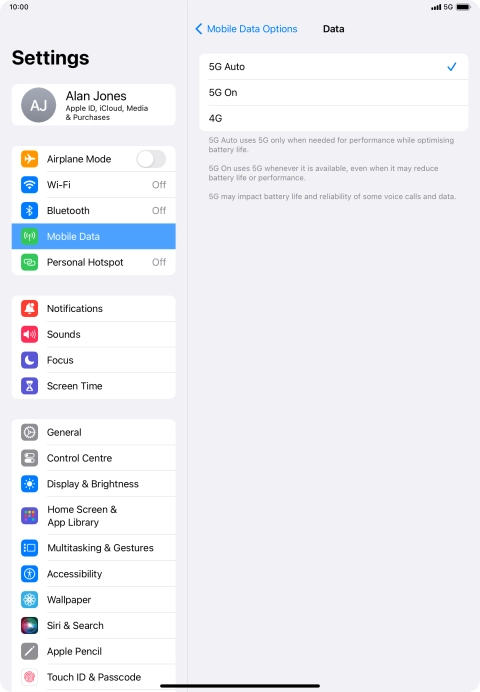 To turn on automatic switch between 5G and 4G, press 5G Auto.