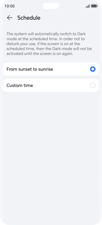 Press the required setting.
