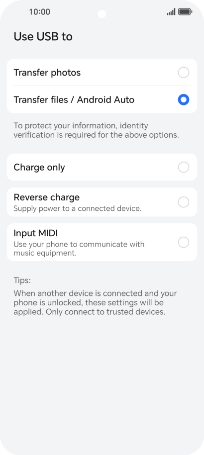 Press Transfer files / Android Auto. Press Transfer files / Android Auto.
