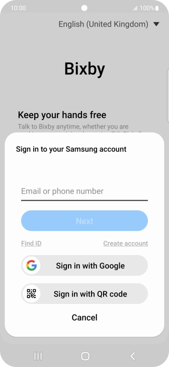 If you don't have a Samsung account, press Create account and follow the instructions on the screen to create an account.