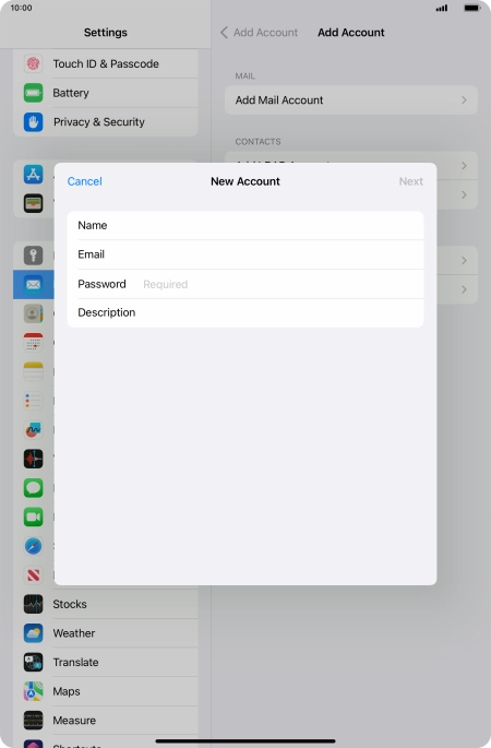 Press Password and key in the password for your email account.