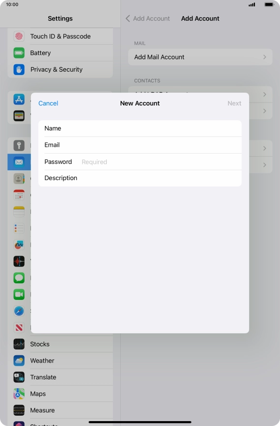 Press Password and key in the password for your email account.