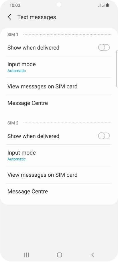 Press Message Centre below the required SIM.
