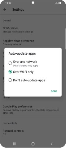 To turn on automatic update of apps using mobile network, press Over any network. To turn on automatic update of apps using mobile network, press Over any network.