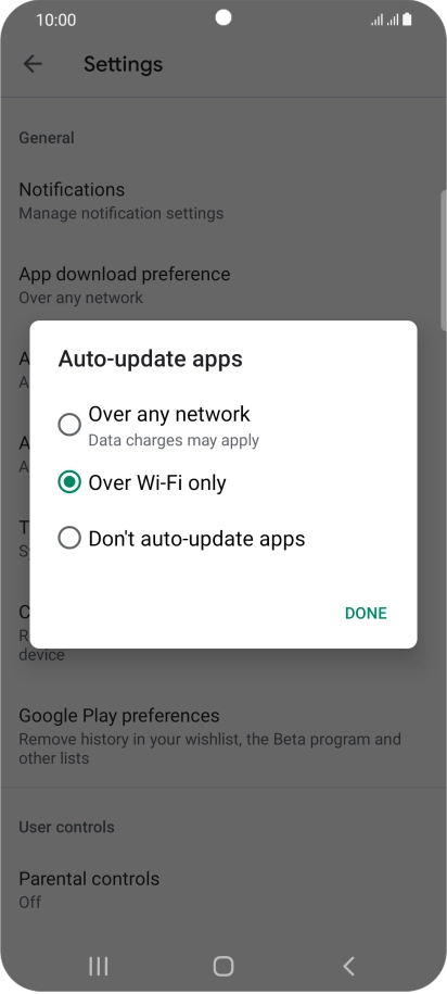 To turn on automatic update of apps using mobile network, press Over any network. To turn on automatic update of apps using mobile network, press Over any network.