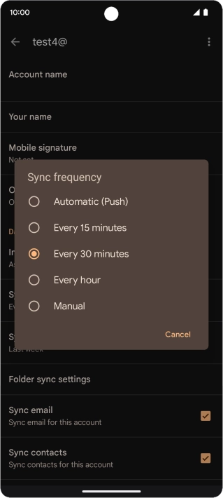 Press the required setting.