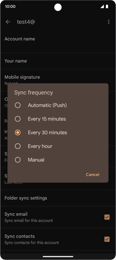 Press the required setting.