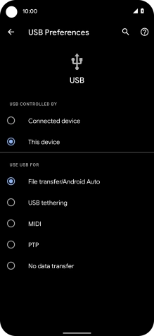 Press File transfer/Android Auto.