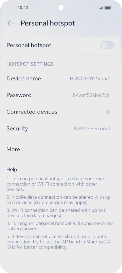 Press Device name and key in the required name for the Wi-Fi hotspot.