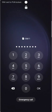 Key in the PUK and press OK.
