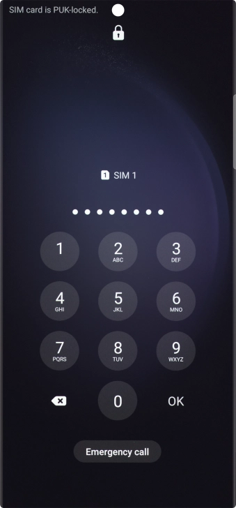 Key in the PUK and press OK.