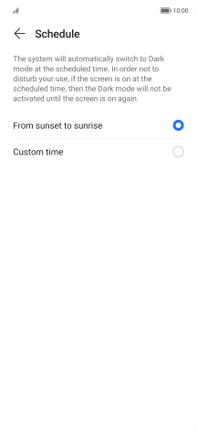 Press the required setting.