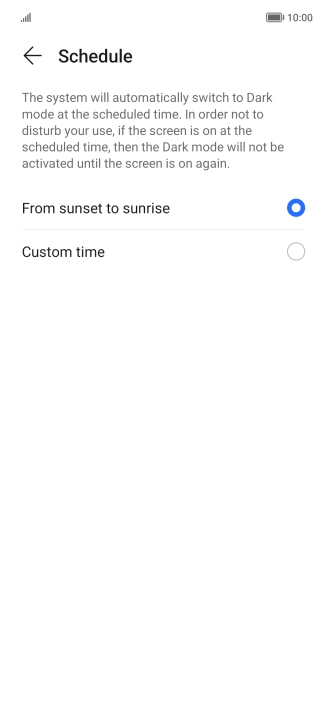 Press the required setting.