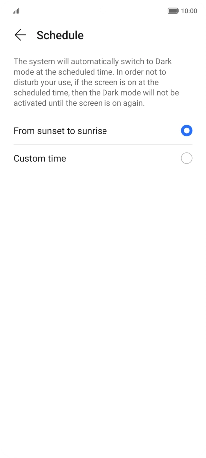 Press the required setting.