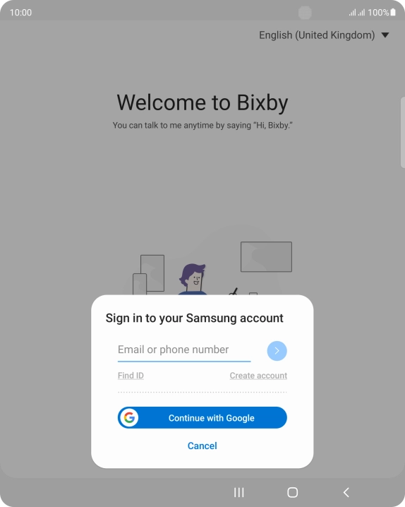 If you don't have a Samsung account, press Create account and follow the instructions on the screen to create an account.