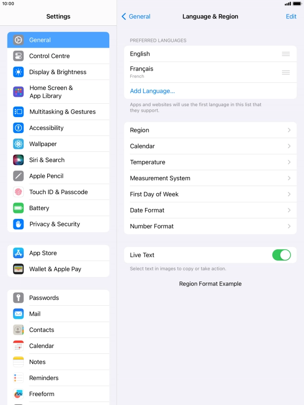 To subsequently select another language as the default language, press the move icon next to the required language and drag it to the top of the list.