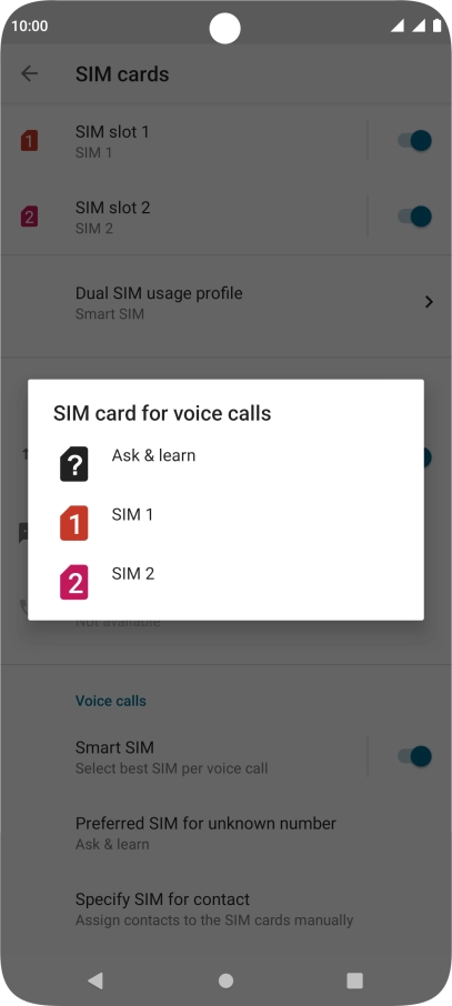 Press the required setting.