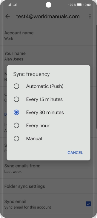Press the required setting.