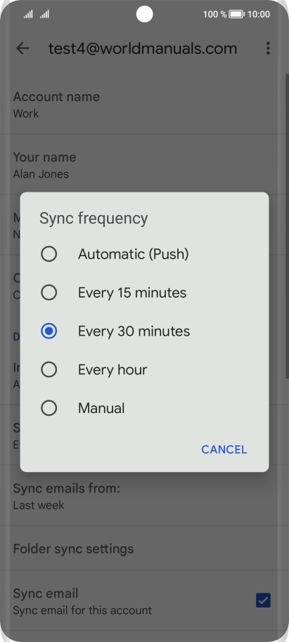 Press the required setting.