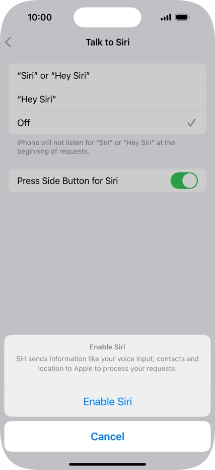 Press Enable Siri.