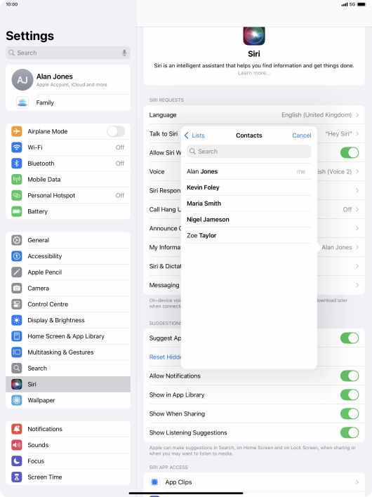 Press the required contact.